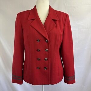 VINTAGE Red Wool Double Breasted Anchor Button Blazer Size 16 Preppy Old Money